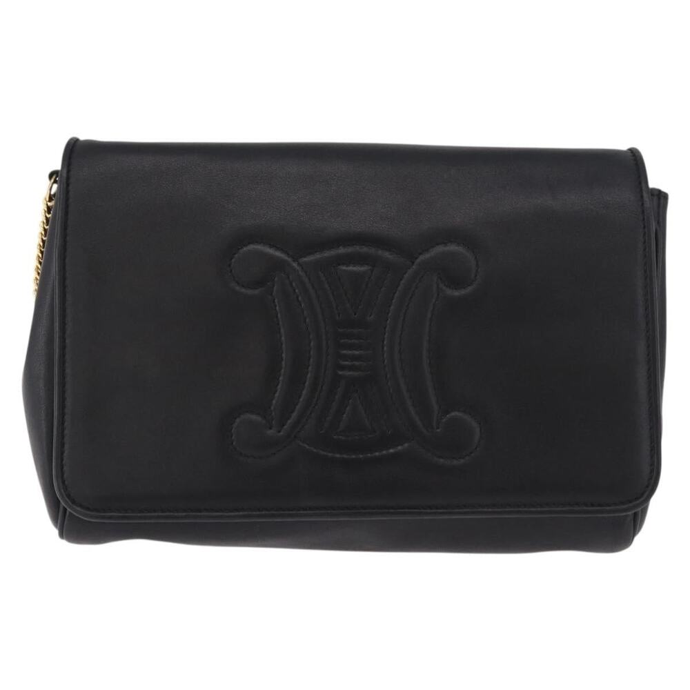 Celine Leather Chain Shoulder Bag Black